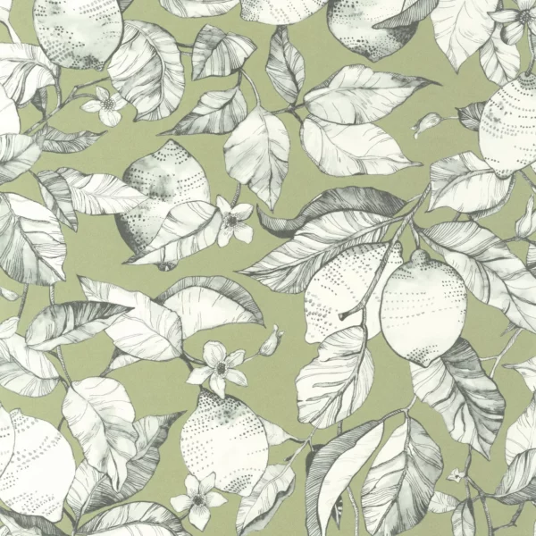 Lemon Tree Wallpaper - Argile Verte by green botanical wallpaper from casadeco