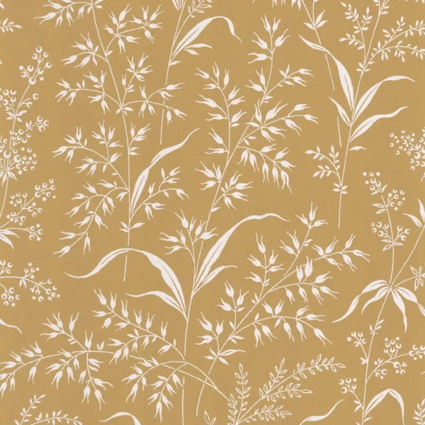Grass Field Wallpaper - Jaune Ocre by yellow botanical wallpaper from casadeco