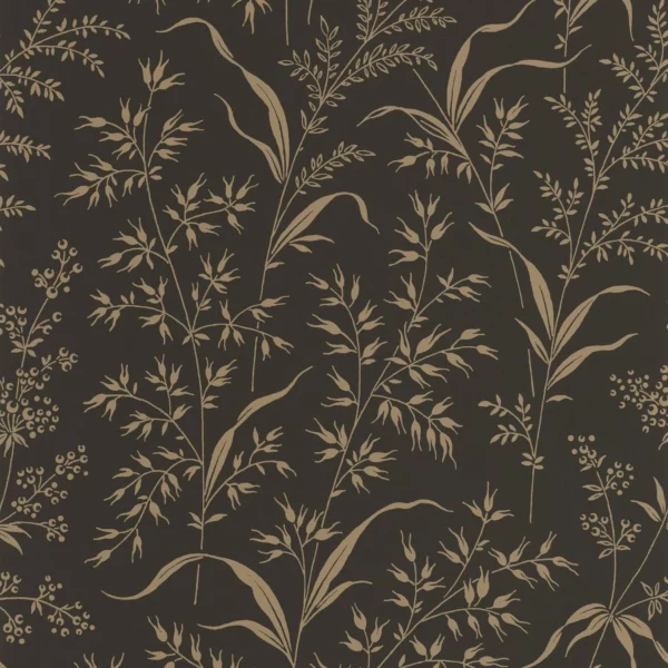 Grass Field Wallpaper - Tabac / Ardoise by black-grey botanical wallpaper from casadeco