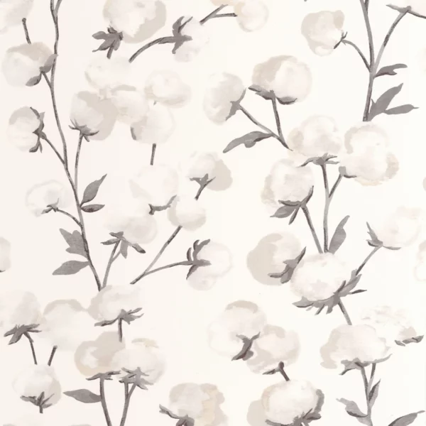 Cotton Flower Wallpaper - Fusain by pink botanical wallpaper from casadeco