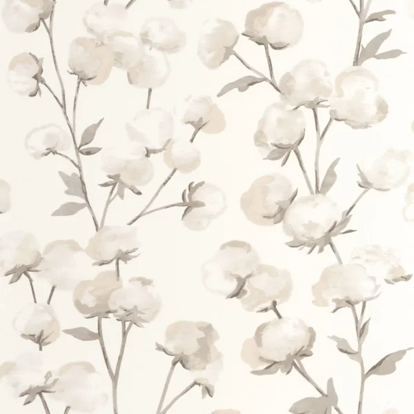 Cotton Flower Wallpaper - Ficelle by white botanical wallpaper from casadeco
