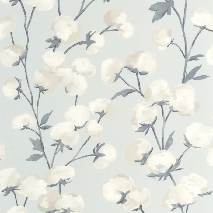 Cotton Flower Wallpaper - Bleu Acier fabric swatch SOLI200296226