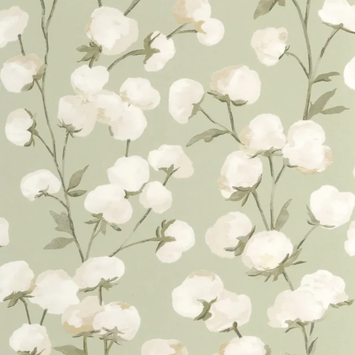 Cotton Flower Wallpaper - Vert Mousse fabric swatch SOLI200297202