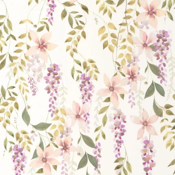 Wisteria Wallpaper - Parme / Vert Mousse by green botanical wallpaper from casadeco