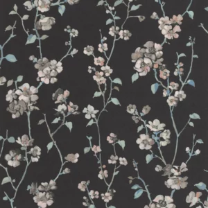 black-grey botanical wallpaper from casadeco