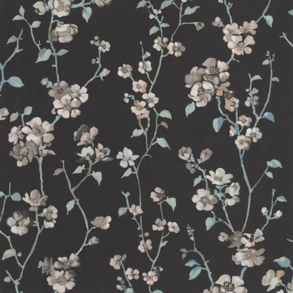 black-grey botanical wallpaper from casadeco