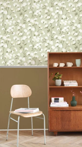 Cotton Flower Wallpaper - Vert Mousse by Cotton Flower Wallpaper - Vert Mousse from