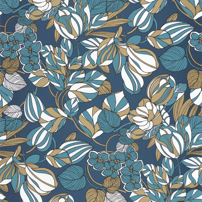 1930 Tulipe Wallpaper - Bleu / Or fabric swatch MNCT85716306