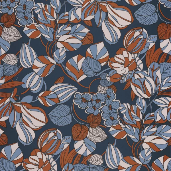 1930 Tulipe Wallpaper - Bleu / Cuivre by blue botanical wallpaper from casadeco