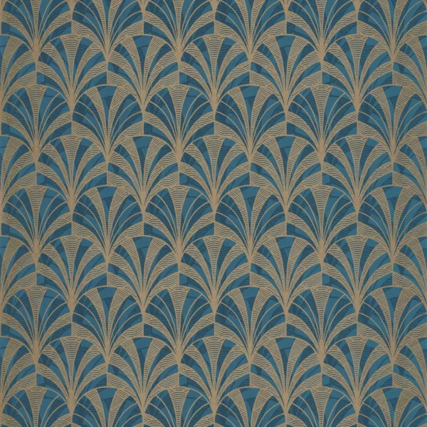 1930 Palmette Wallpaper - Bleu by blue retro wallpaper from casadeco