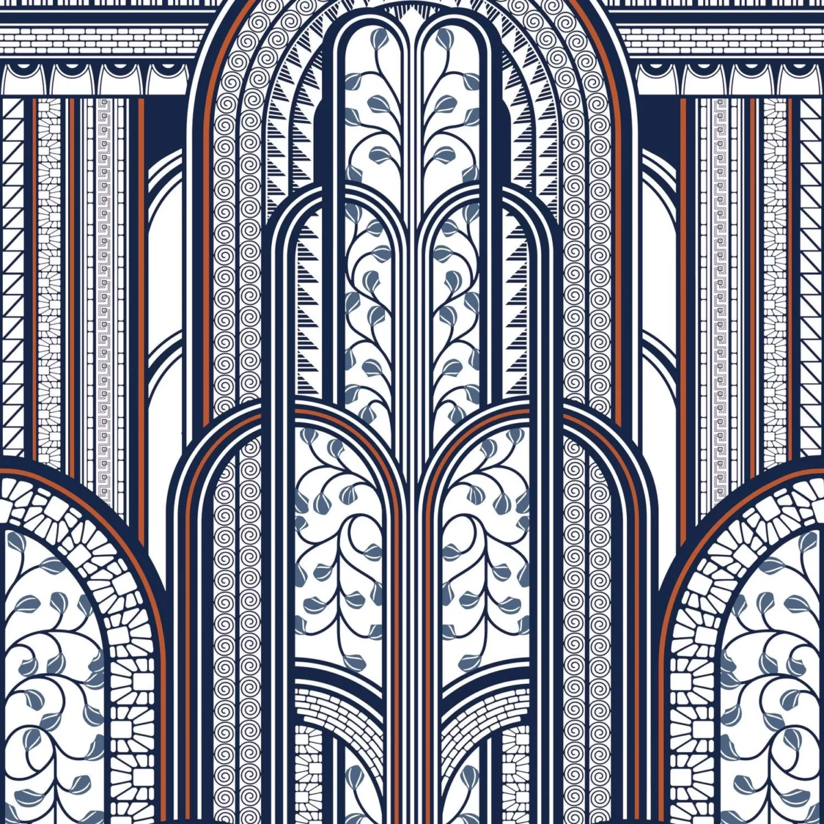 1930 Panoramique Paravent Wallpanel - Bleu / Cuivre by blue retro wallpaper from casadeco
