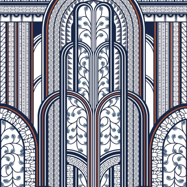 1930 Panoramique Paravent Wallpanel - Bleu / Cuivre by blue retro wallpaper from casadeco