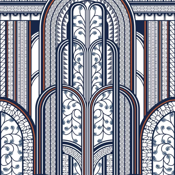 1930 Panoramique Paravent Wallpanel - Bleu / Cuivre fabric swatch MNCT85876543
