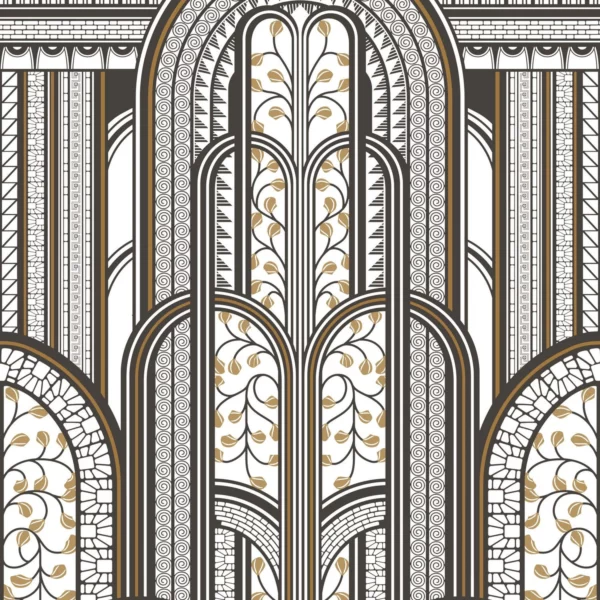 1930 Panoramique Paravent Wallpanel - Noir / Or by brown retro wallpaper from casadeco