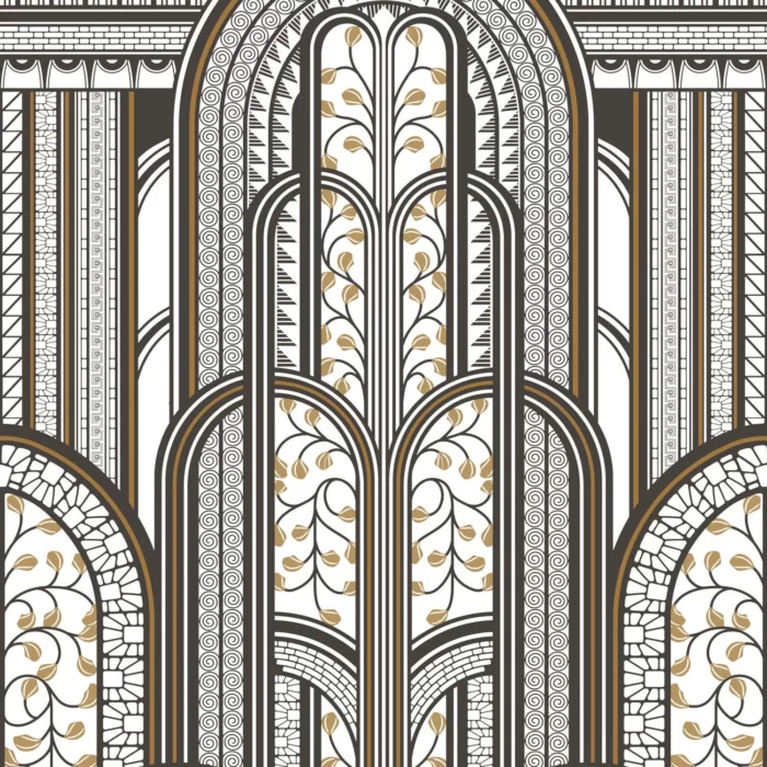 1930 Panoramique Paravent Wallpanel - Noir / Or fabric swatch MNCT85879242