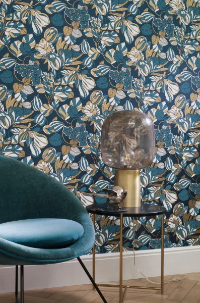 1930 Tulipe Wallpaper - Bleu / Cuivre by 1930 Tulipe Wallpaper - Bleu / Cuivre from