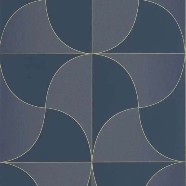 Virevolte Wallpaper - Bleu Marine by blue retro wallpaper from casadeco