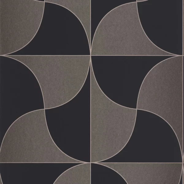 Virevolte Wallpaper - Noir Reglisse by brown retro wallpaper from casadeco