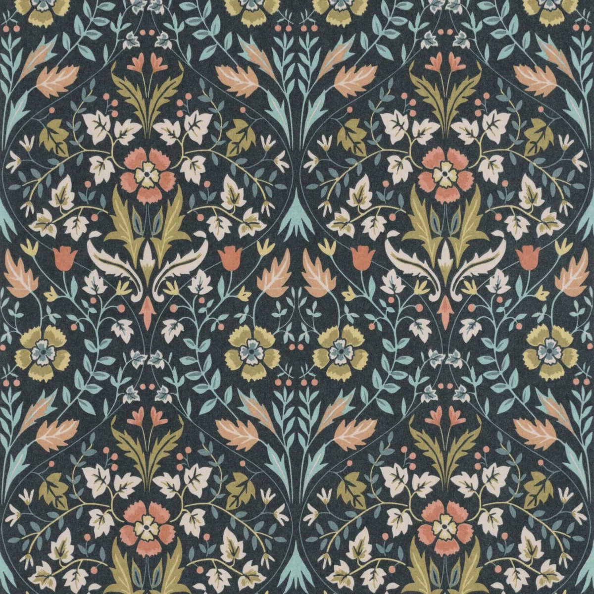 Archibald Wallpaper - Bleu Petrole by multicolour botanical wallpaper from casadeco