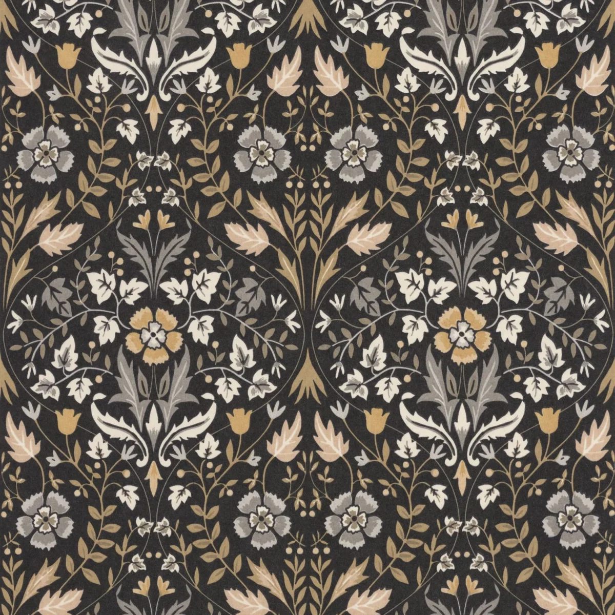 Archibald Wallpaper - Noir / Camel by brown botanical wallpaper from casadeco