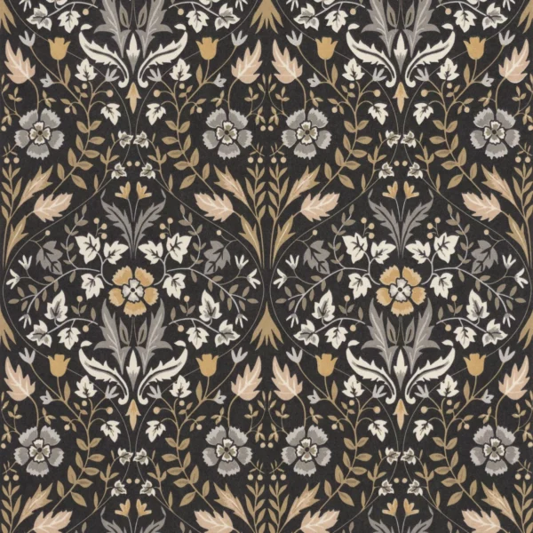 Archibald Wallpaper - Noir / Camel by brown botanical wallpaper from casadeco