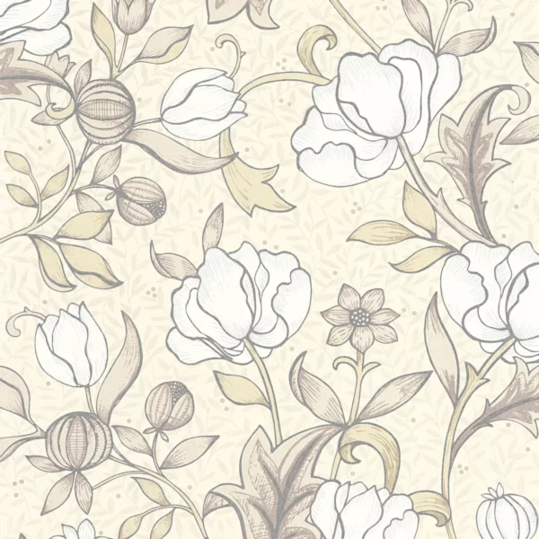 Isabella Wallpaper - Beige Lin by yellow botanical wallpaper from casadeco