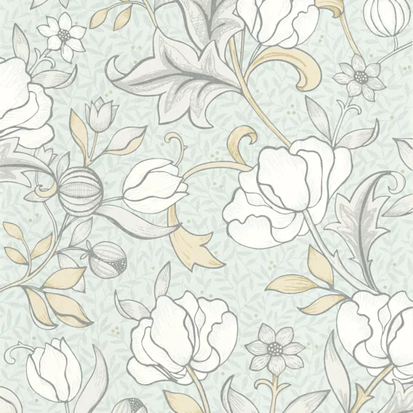 Isabella Wallpaper - Bleu Nuage by blue botanical wallpaper from casadeco