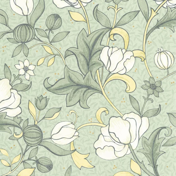 Isabella Wallpaper - Vert Amande by green botanical wallpaper from casadeco