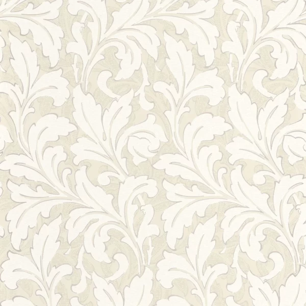 Acanthe Wallpaper - Beige Lin by white botanical wallpaper from casadeco