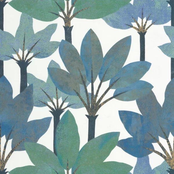 Babel Wallpaper - Bleu Mediterranee by blue botanical wallpaper from casadeco