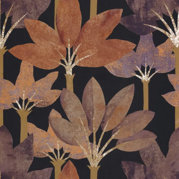 Babel Wallpaper - Encre / Rouille by black-grey botanical wallpaper from casadeco