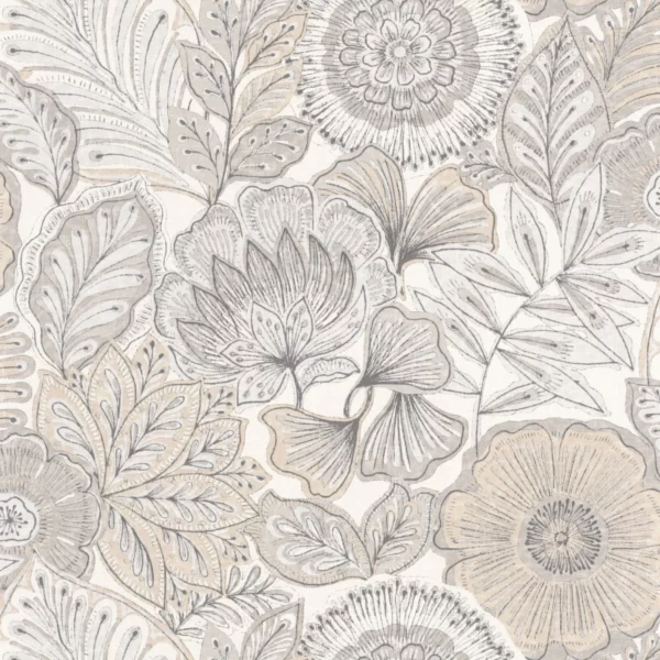 Batik Wallpaper - Blanc Coton by white botanical wallpaper from casadeco