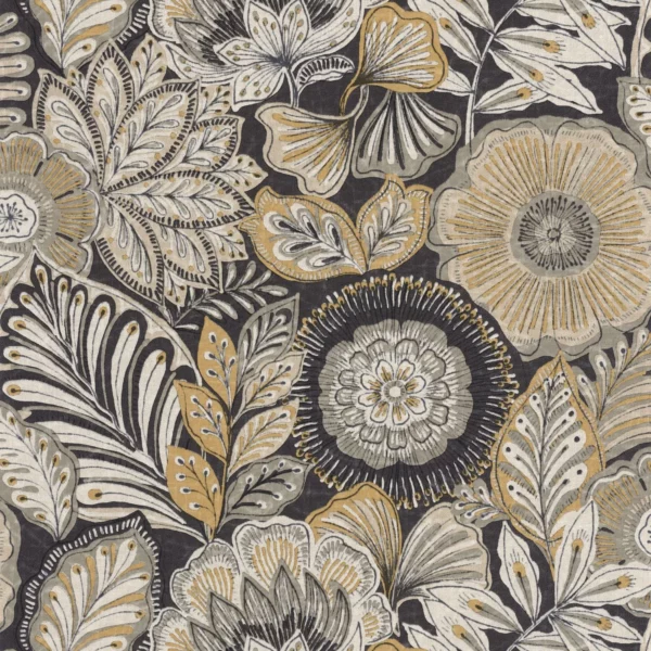Batik Wallpaper - Noir Reglisse by black-grey botanical wallpaper from casadeco