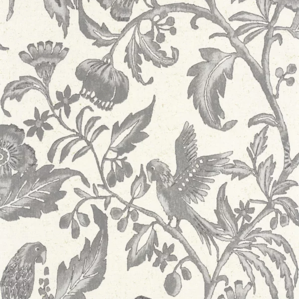 Etourneau Wallpaper - Noir Gravure by black-grey botanical wallpaper from casadeco
