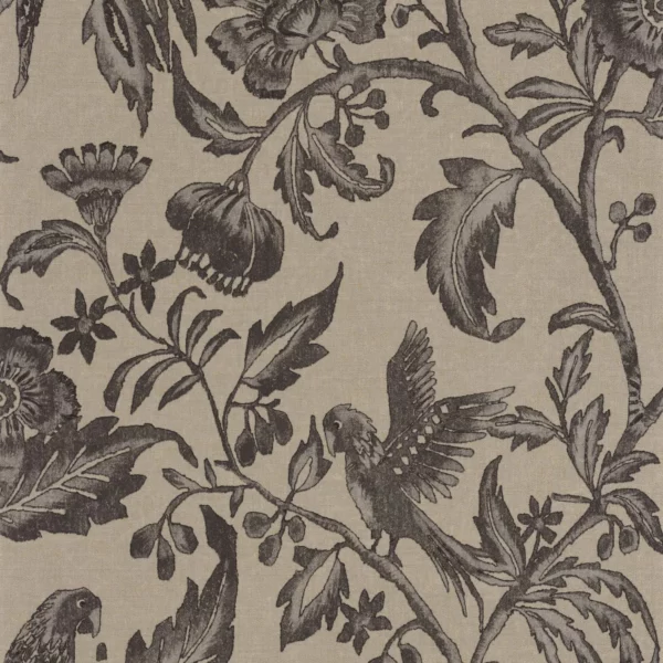 Etourneau Wallpaper - Noir Reglisse by black-grey botanical wallpaper from casadeco