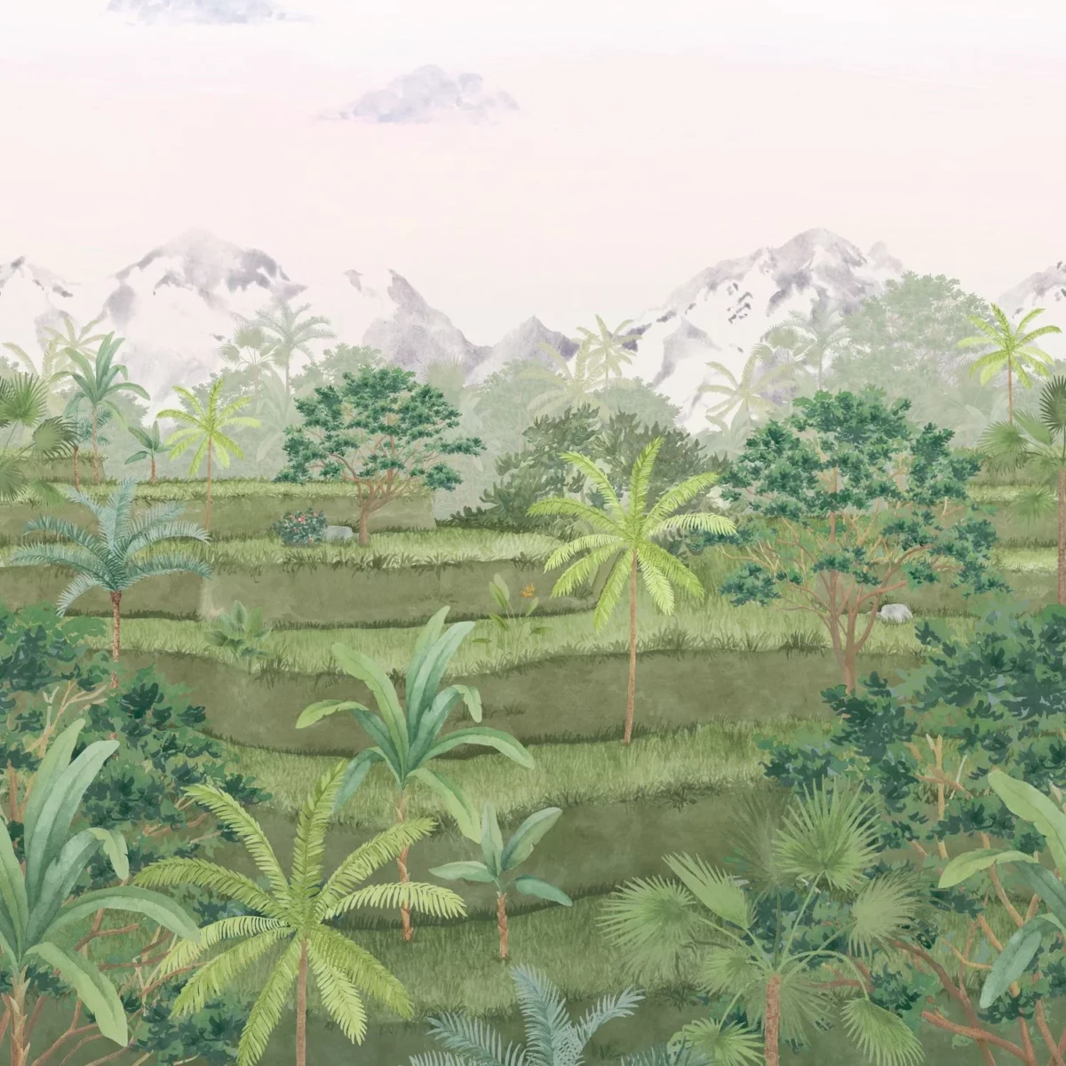Riziere Medium Wallpanel - Vert Canopee by green botanical wallpaper from casadeco
