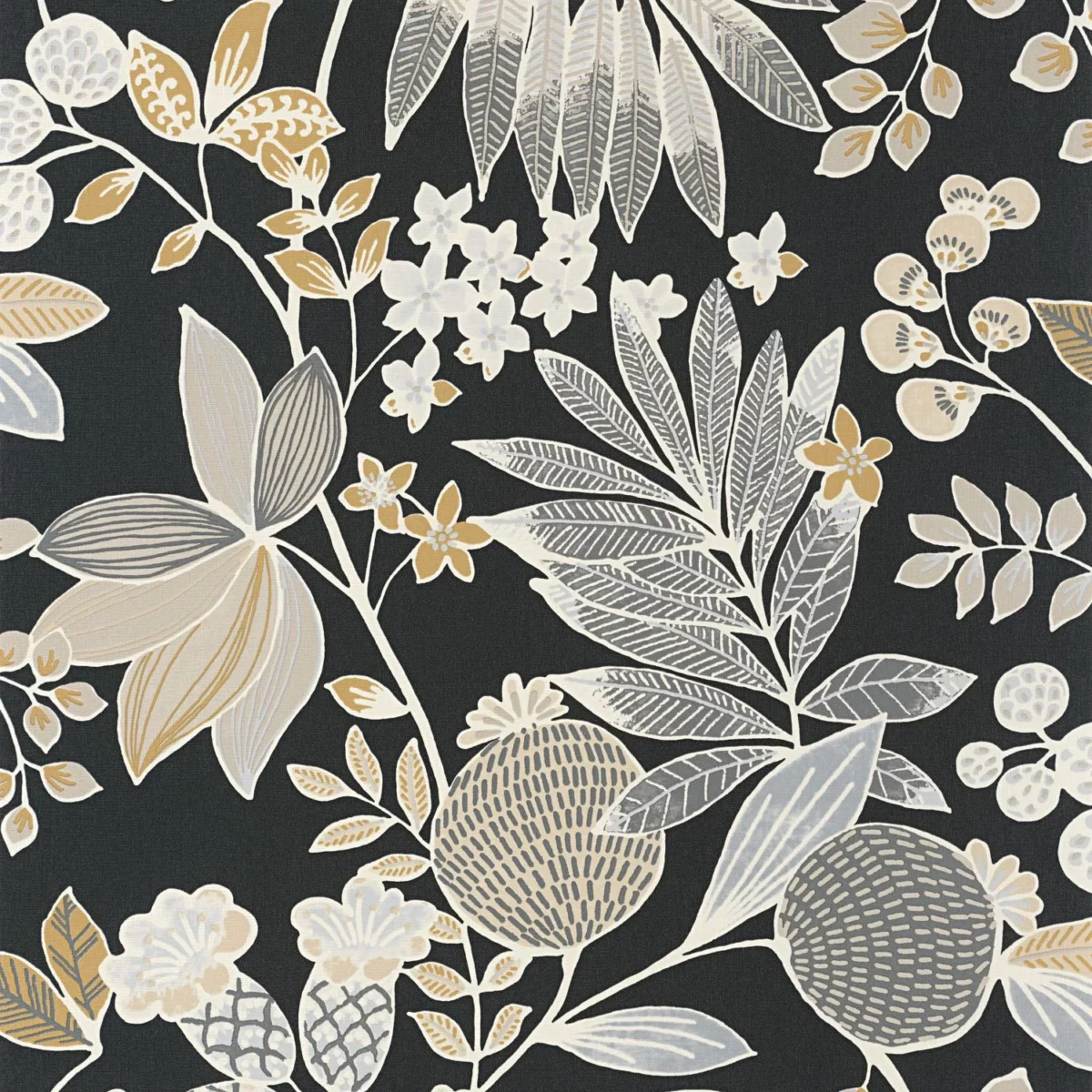 black-grey botanical wallpaper from casadeco
