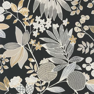 black-grey botanical wallpaper from casadeco
