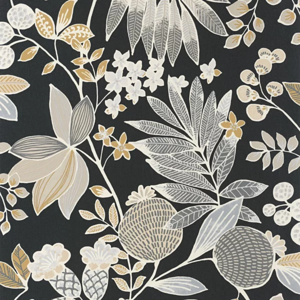 Palm Springs Wallpaper - Noir Reglisse by black-grey botanical wallpaper from casadeco