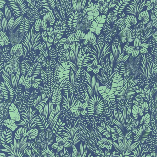Napa Valley Wallpaper - Indigo / Menthe by blue botanical wallpaper from casadeco