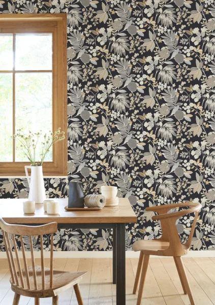 Palm Springs Wallpaper - Noir Reglisse by Palm Springs Wallpaper - Noir Reglisse from
