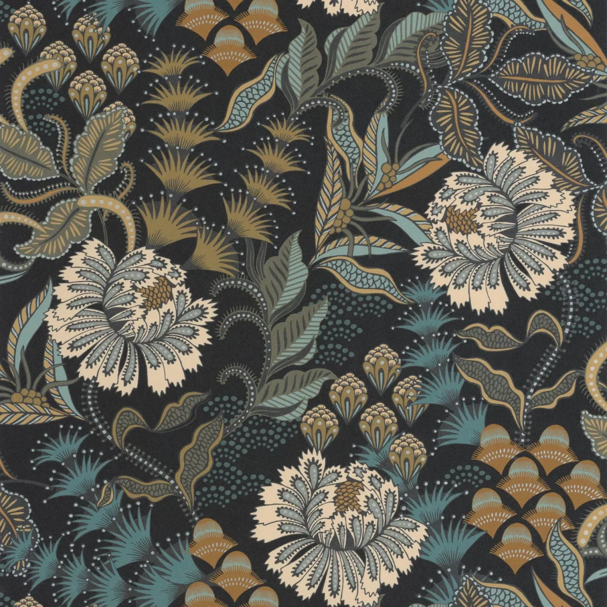 black-grey botanical wallpaper from casadeco