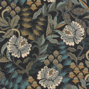 black-grey botanical wallpaper from casadeco