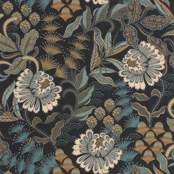 black-grey botanical wallpaper from casadeco