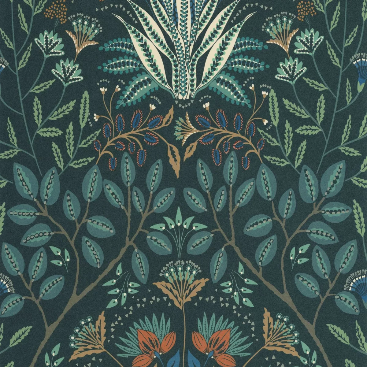 Lords Wallpaper - Bleu Paon by blue botanical wallpaper from casadeco