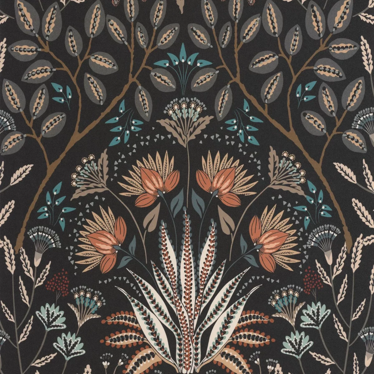 Lords Wallpaper - Noir Reglisse by black-grey botanical wallpaper from casadeco