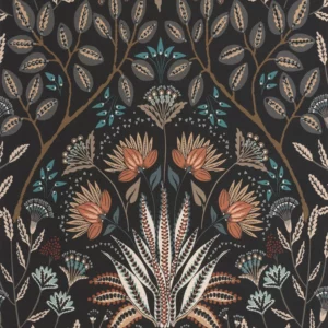 black-grey botanical wallpaper from casadeco