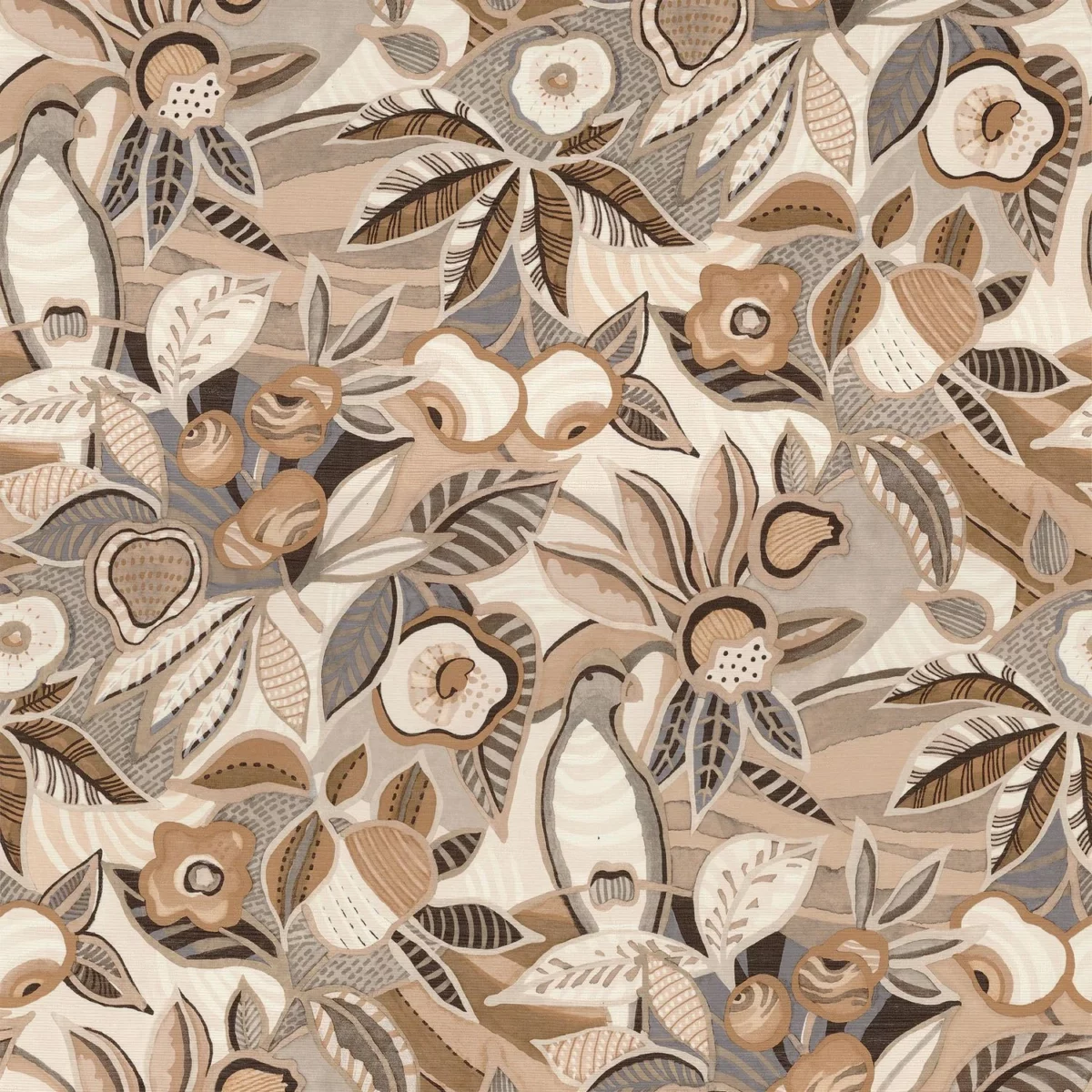 Tehuana Wallpaper - Marron Glacé / Mordoré by neutral botanical wallpaper from casamance