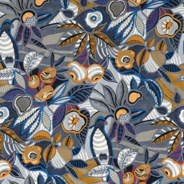 Tehuana Wallpaper - Marine / Ocre by blue botanical wallpaper from casamance