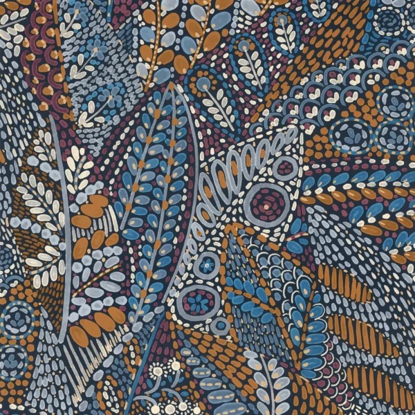 Talavera Wallpaper - Marine / Ocre by blue contemporary wallpaper from casamance
